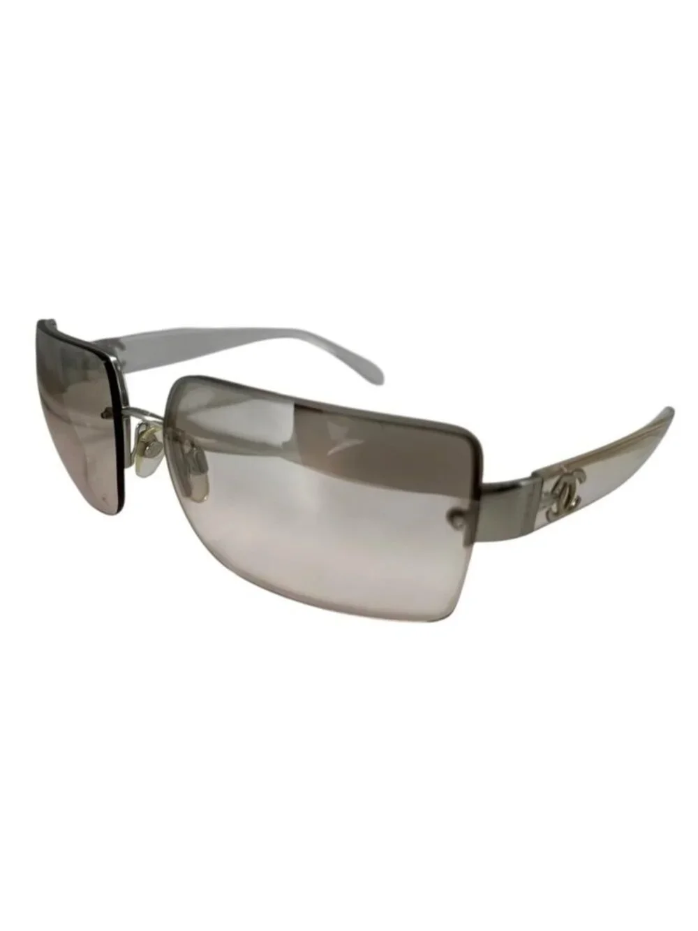 Chanel Sunglasses CC Logo Vintage Square Half Rimless Metal Acetate Clear Brown